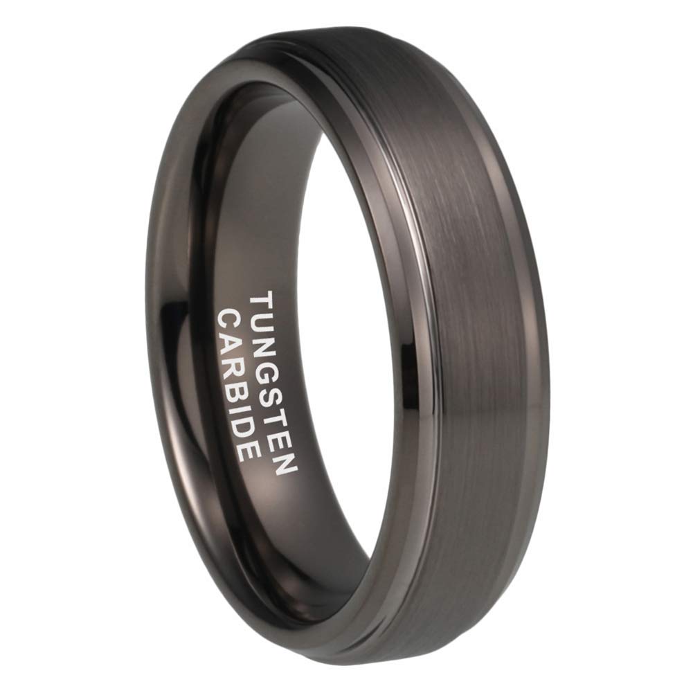 4mm 6mm 8mm 18K Gold/Gunmetal Tungsten Carbide Rings for Men Women Wedding Bands Stepped Beveled Edges Brushed Finish Comfort Fit