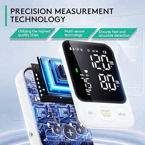 Blood Pressure Monitor Upper Arm Monitors for Home Use BP Machine with 2x120 Reading Memory Adjustable Arm Cuff 8.7"-15.7" Large Display with LED Background Light Storage Bag White - Image 3