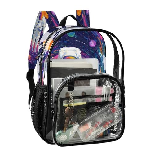 Galaxy Planet Astronaut Watercolor Clear Backpack Heavy Duty See Through Transparent PVC BookBag for Kids Boy Girl School Work2