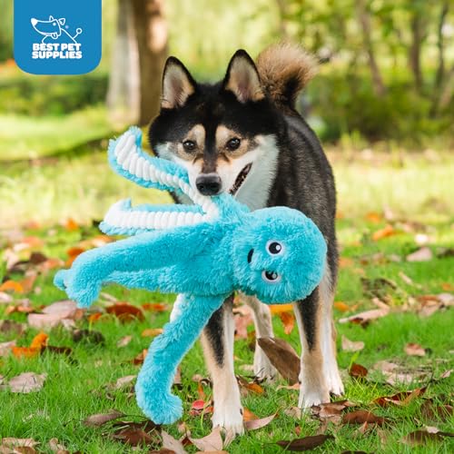 Image of Best Pet Supplies Interactive Squeaky Dog Chew Toy, Ideal Dog Toys for Chewers, Small, Medium & Large Dogs, and Fetch Lovers - Octomutant (Turquoise), Large
