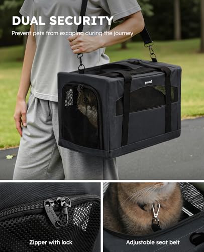 pecute Cat Carrier XL, Extra Large Stable Cat Carrier Handbag, Portable Dog Carrier, Breathable Mesh Fabric Bag for Pets, Cat Travel Carrier Pet Carrier Suitable for Both Long And Short Trip Dark Grey - Image 4