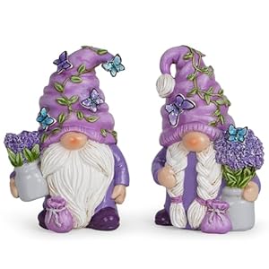 Hodao 2PCS Lavender Dream Gnome Set – Purple Fragrance Wonderland Journey Spring Swedish Tomte Elf Dwarf Figurines Summer Gnome Indoor Home Decor Gift (Lavender)