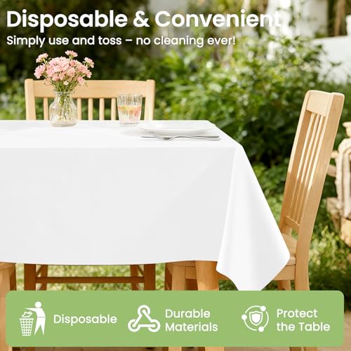 Image of LANLISA 4 Pack White Plastic Table Cloth Disposable, 54 x 108 Inch Rectangle Tablecloth, Party, Picnic, Wedding, Decorative Tablecloths Plastic Cover