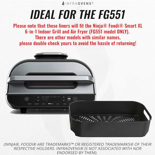 Reusable Liner Accessories for Ninja FG551 Foodi Smart XL 6-in-1 Indoor Grill Air Fryer, Crisper Basket Bottom Plate Nonstick Sheets, Replacement for Parchment Paper, Dishwasher Safe by INFRAOVENS