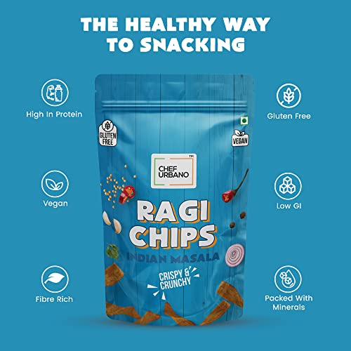 Image of Chef Urbano Ragi Chips Indian Masala 85g PACK OF 6 | Gluten Free | | Vegan | Low GI| Crunchy Healthy Snacks | High Protein and Fiber Rich | Good for Diet | Good for Kids