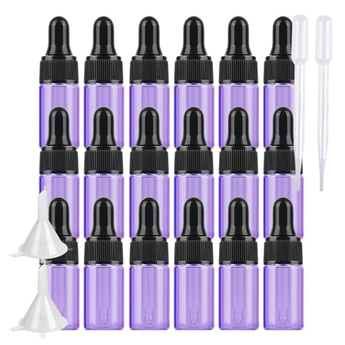 BPZXL 20 Pezzi 3 ml Vetro Piccolo Viola Bottiglie Contagocce, Vuoto Viola Flaconi con Pipetta Contagocce, per Aromaterapia Olio Essenziale