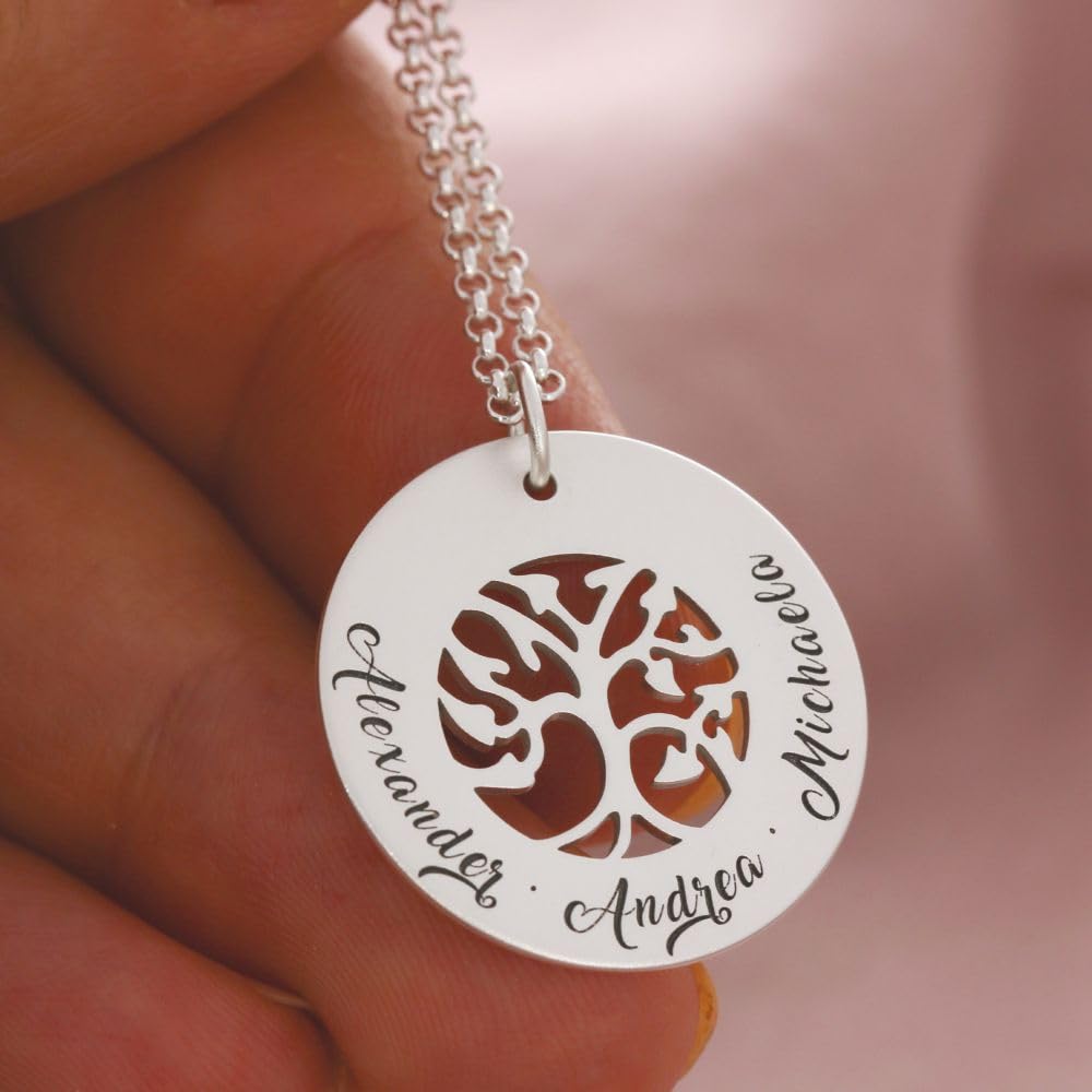 Kette Lebensbaum mit Namen Gravur Schmuck Familienkette 925 Silber Baum des Lebens Schmuck mit Gravur mit Namen Collier tree of life besonderer Silberschmuck Namenskette | HANDMADE IN GERMANY
