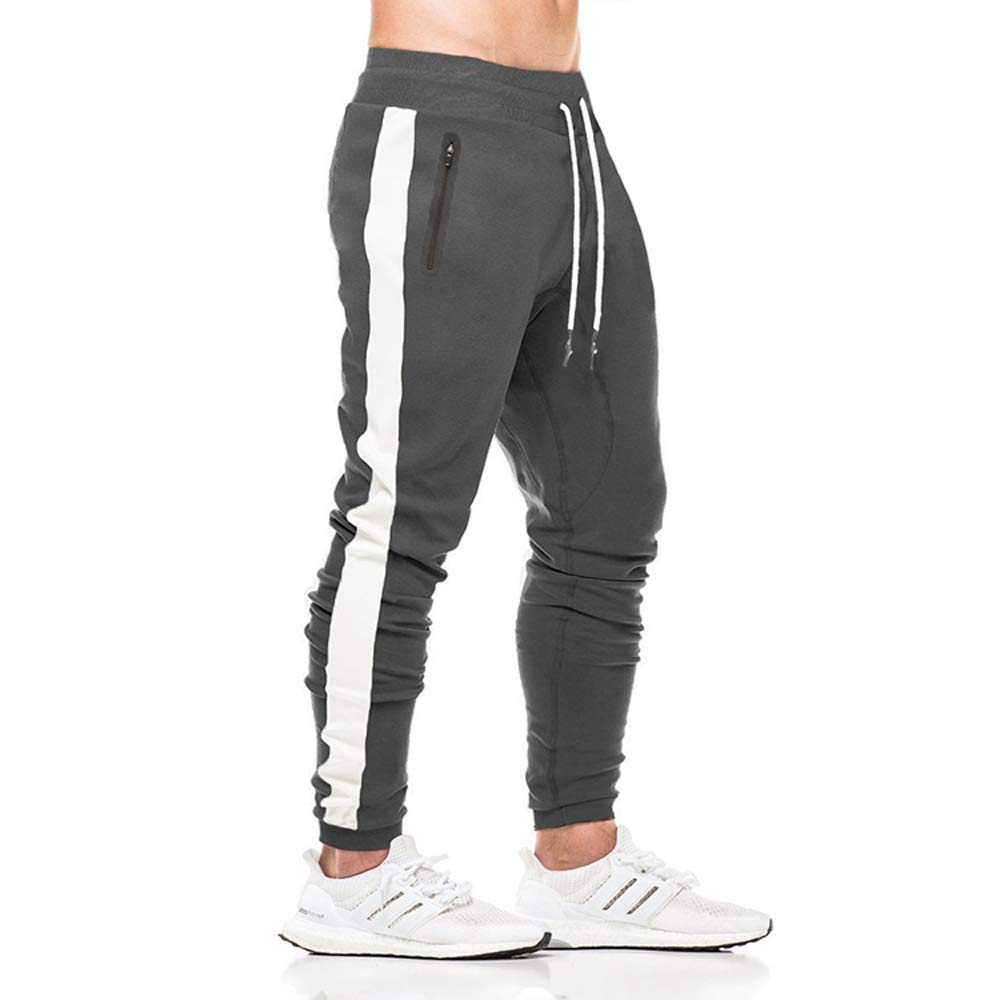 Tansozer - Pantaloni da jogging da uomo, vestibilità aderente, tasche con cerniera