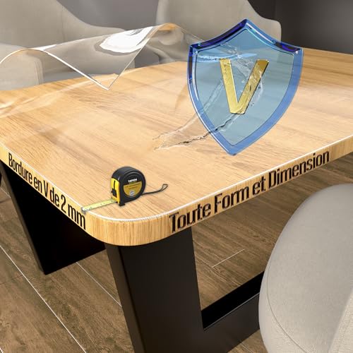 PRINT.GG Nappe Transparente Cristal ou Mate Épaisse 2mm sur Mesure, Protection Table Extérieur Intérieur Lavable Ronde Rectangulaire, Nappe Protège Table...