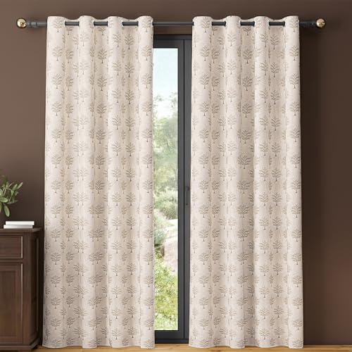 Image of Yellow Weaves 1 Pc Jacquard Tree Eyelet Long Door Curtain - Perfect for Home, Office, Bedroom, Living Room & Balcony - 7 Feet (Beige)