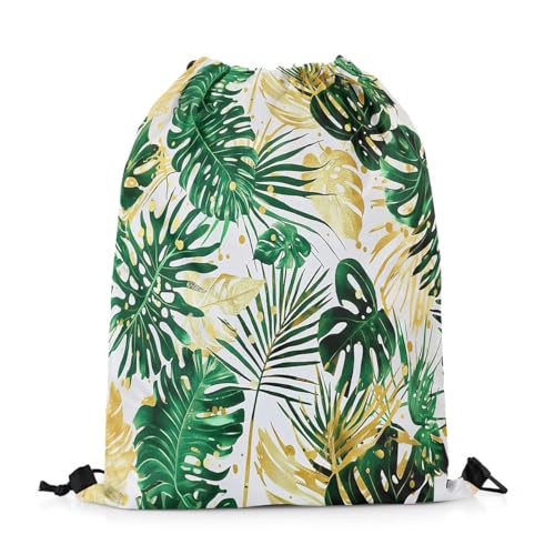 jejeloiu Palm Leaves Drawstring Backpack 13"x15.7" Hawaiian Gym String Bag Summer Tropical Leaves Sports Sackpack Lightweight Rustic Style Botanical Plants Waterproof Cinch Bag3