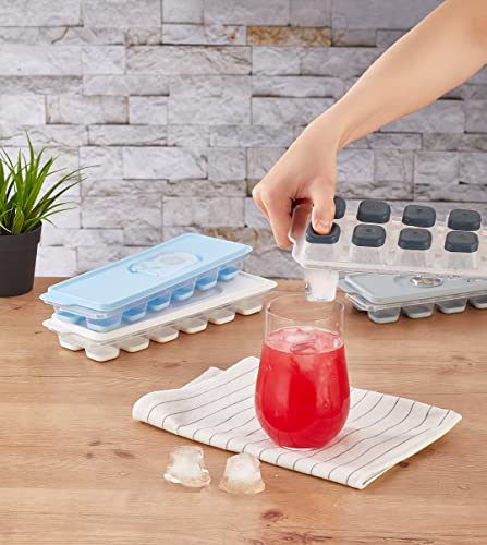 ORGANiZERS Ice Cube Tray with Easy Release Base Removable Lid 12 Cubes Bpa Free Grey ORG-160-GRY ORG-160
