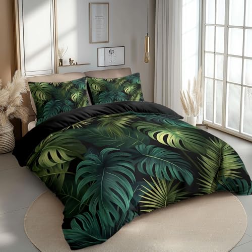 CozyRest Tropische Palmblätter im Vintage-Stil Monstera Drucken Bettbezug...