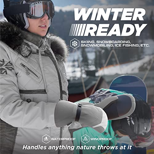 Gordini Women's Ski Mittens Cold Weather Waterproof Gore-Tex Insulated Gauntlet Snow (Medium, Clay Grey White) #TOP5