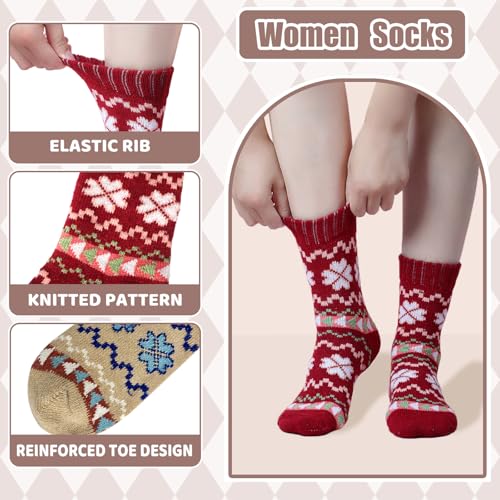 Image of ICEIVY Womens Socks 5 Pairs Wool Warm Cotton Thick Vintage Casual Winter Cabin Crew Fuzzy Socks Gifts For Women