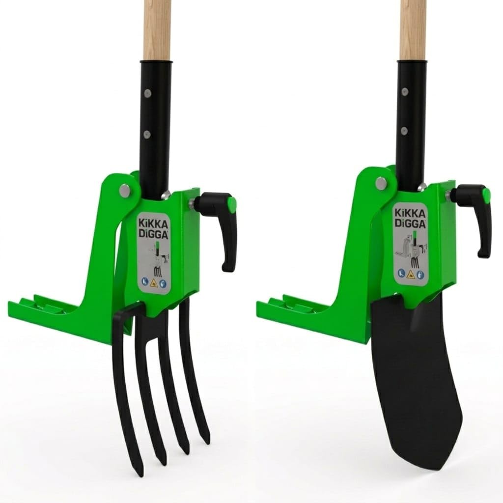 KiKKA DiGGA Portable Digging Attachment for Garden Forks & Spades - Reduces Back Strain, Green