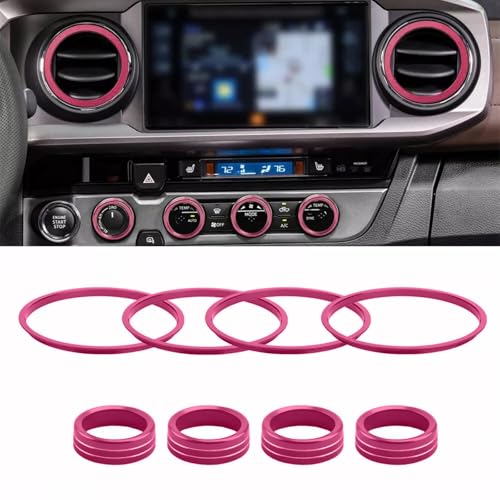Image of AC Knob Covers and Vent Trim Rings for Toyota Tacoma (2016-2023), Pink Interior Upgrade Kit, 8-Piece Set