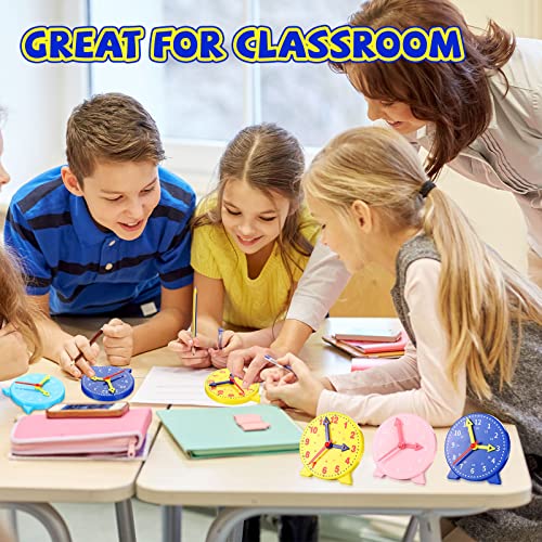Image of Batiyeer 24 Pcs Teaching Clock Kit for Kids to Tell Time Teaching Mini Geared Clock for Kids Basic Math Development Teacher and Classroom Supplies, 4 Inch(Dark Blue, Yellow, Pink, Sky Blue)