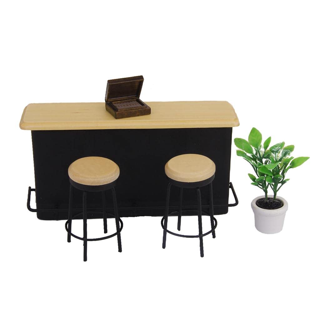 Amazon | ドールハウスミニチュアバーカウンター、小さな椅子2脚