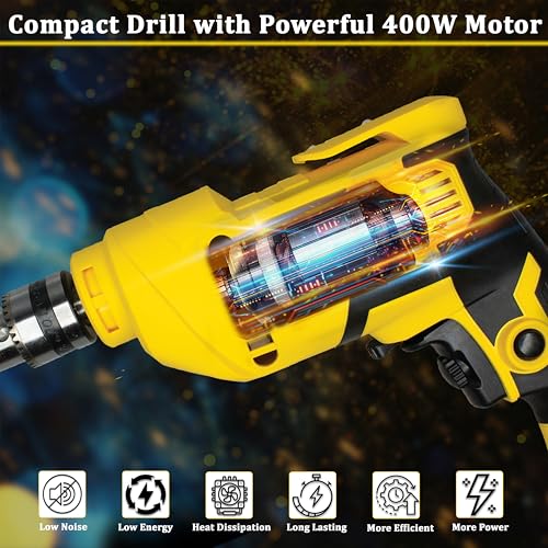 Image of VORMIR Electric Drill, 400W, 2800 RPM, 10mm Chuck, Variable Speed, Forward /Reverse for Wood & Metal - 6 months warranty
