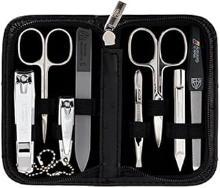 3 Swords Germany - brand quality 8 piece manicure pedicure grooming kit set for professional finger & toe nail care scissors clipper fashion leather case in gift box, Made in Solingen Germany (22009)