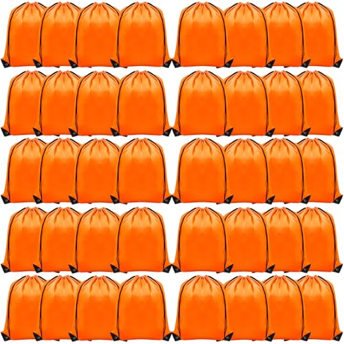 50 Pcs Drawstring Backpack Bulk,Drawstring Bags Bulk,Sports Gym Cinch Bag,Polyester Draw String Backpack for Men Women Gym Sports Travel Swimming(Orange, 16.5 x 13.3 inch)