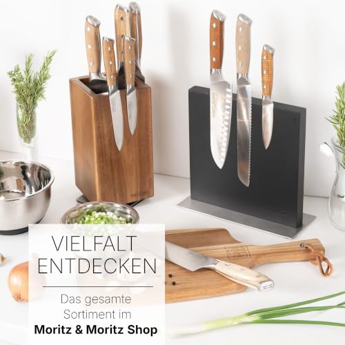 Foto von Moritz & Moritz Magnetischer Messerblock ohne Messer aus Akazie Holz - 360° Drehbar - Messerhalter Magnetisch - Messerständer Unbestückt - 2 in 1 Küchen Organizer für Messer & Küchenutensilien