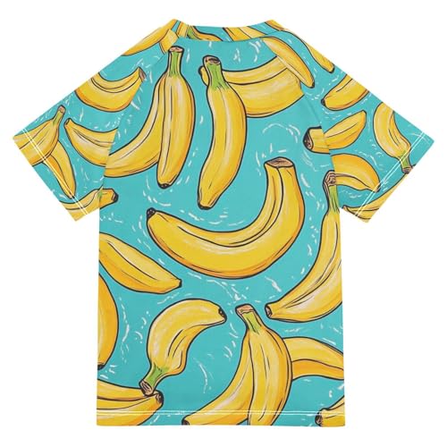Kids Swimsuit Blue Yellow Banana Fruit Sunscreen T-Shirts Swimwear Sets UPF 50+2