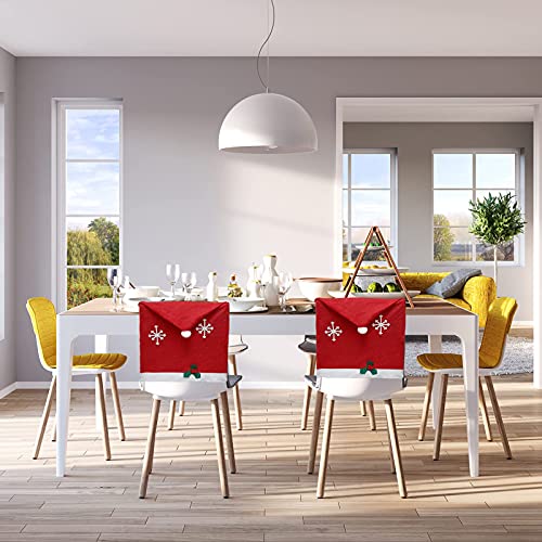 Phedrew 6Pcs Christmas Chair Covers Xmas Dining Chair Slipcovers Santa Hat Chair Back Covers For Christmas Banquet Holiday Festival Decor (Snowflake) #TOP3