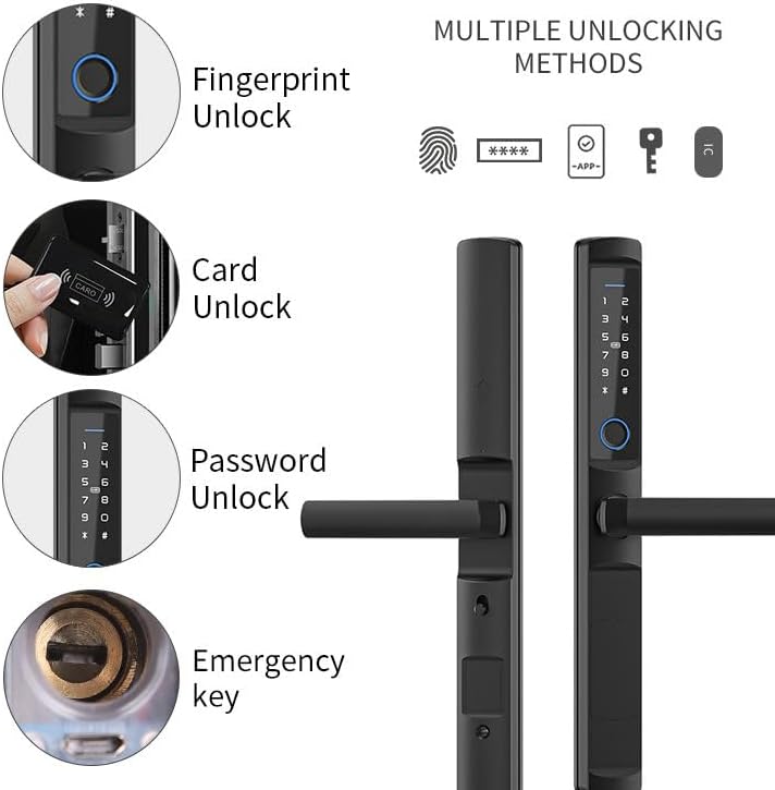Miniatura 5 de Cerradura de puerta deslizante inteligente con huella digital, teclado digital y entrada sin llave. Manija de bloqueo inteligente Tuya App en negro