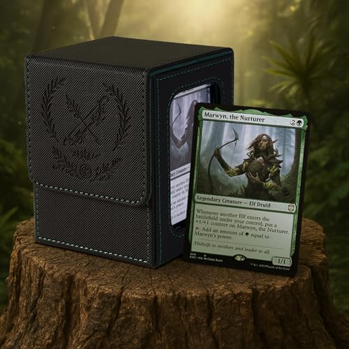 Image of Venssu MTG Deck Box for Commander Display,Card Deck Box Fits 100 Double Sleeved Cards,TCG with 2 Dividers and 1 Toploader (Elf)
