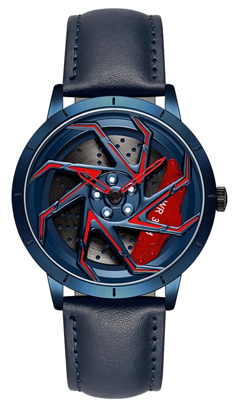 Image of FANMIS Men's Racing Car Wheel Watch 3D Spinning Dial Stainless Steel Watch | Creative 3D Spinning Car Quartz Large Skeleton Face and 30M Water Resistance Designed for Car Fans and Daily Wear.