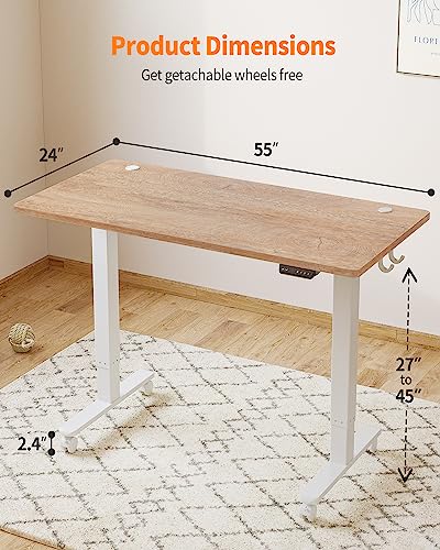 Banti Standing Desk, 55 X 24 Inch Electric Stand Up Height Adjustable Home Office Table, Sit Stand Desk With Splice Board, Maple #TOP7