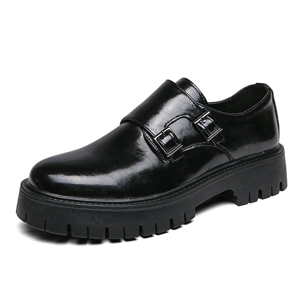 Zapatos de Doble Hebilla para Hombre en Piel PU Mocasines Monk Strap con Suola Gruesa Track, Zapatos de Vestir Casual Elegante para Trabajo Oficina Boda