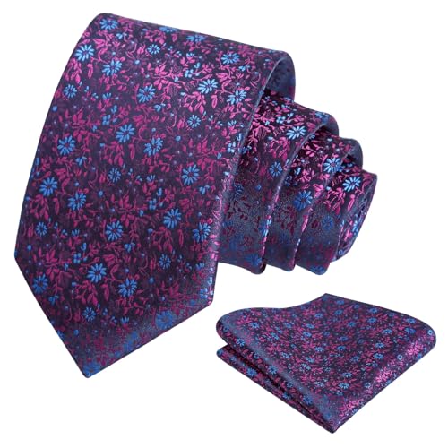 Image of Alizeal Mens 3.15inches Exquisite Floral Tie with Small Flower Printed Pocket Square