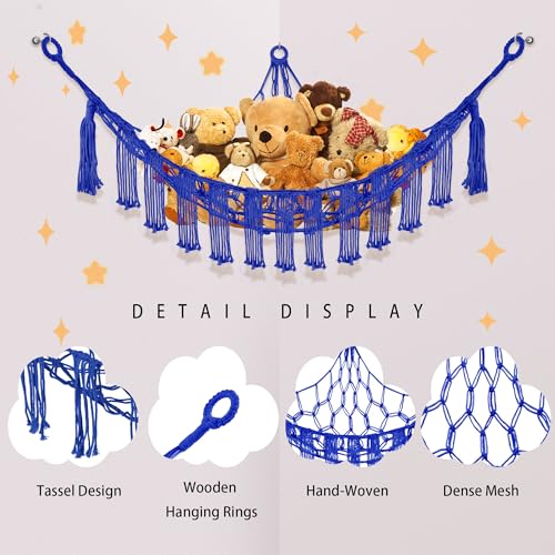 Image of CERETIA Stuffed Animal Hammock with LED Light, Large Stuffed Animals Storage Corner Plushie Net for Kids Room Decor, Jumbo Royal Blue