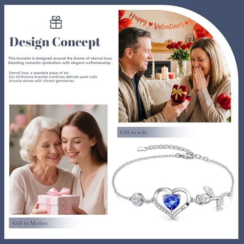 Image of 1CT Rose Heart Bracelet Moissanite Lab-Grown Sapphire Ruby Emerald&More 18K White Rose Gold Plated Anniversary Birthday Gift for Wife Girlfriend Mom Daughter Mothers Day Gift for Mom