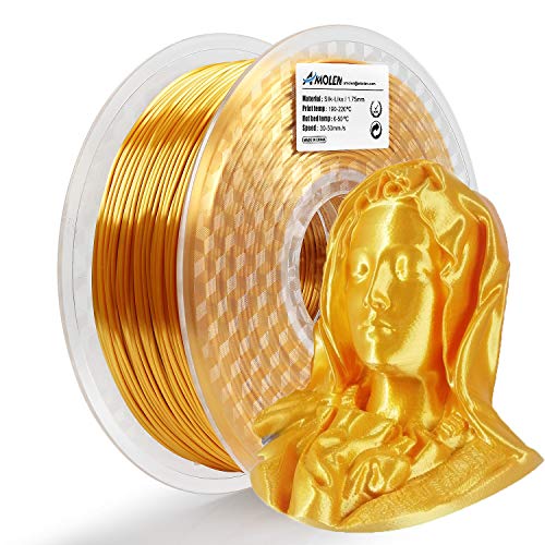 AMOLEN Impresora 3D Filamento PLA 1.75mm, Seda Oro 1KG,+/- 0.03mm Materiales de impresión 3D de Filamento, incluye Cambio de Tres Colores con Temperatura, Negro a Marrón a Amarillo de Muestra.