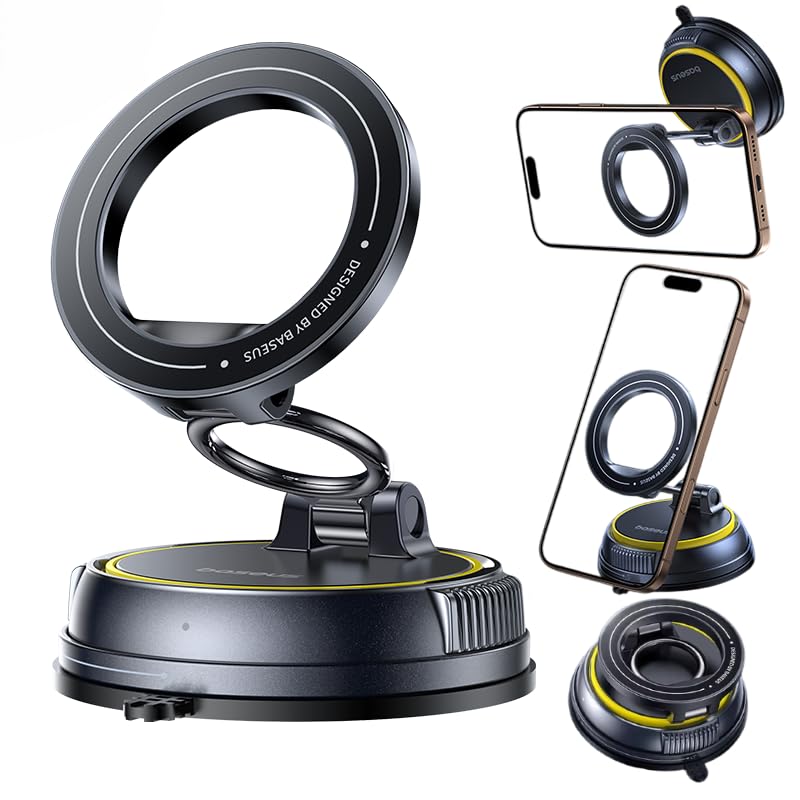 BaseusPrimeTrip VC2 Magnetic Car Mount, 35N Strong Grip, 720° 3-Axis Adjustment, MagSafe Car Phone Holder Suction Base for Dashboard/Windshield – iPhone 16, Samsung S25, All Phones