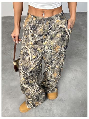 Women's Camouflage Cargo Pants Wide Leg Baggy Long Pants Casual Trousers Streetwear4