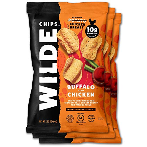 Buffalo Chicken Chips by Wilde Chips, Thin and Crispy, High Protein, Keto Certified, Made with Real Chicken, 2.25oz Bag (3 Count)