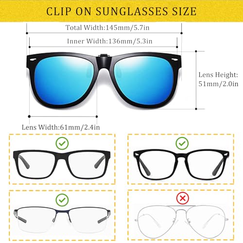 Image of Polarized Clip-on Sunglasses Over Prescription Glasses Anti-Glare UV Protection Flip-up Sun Glasses