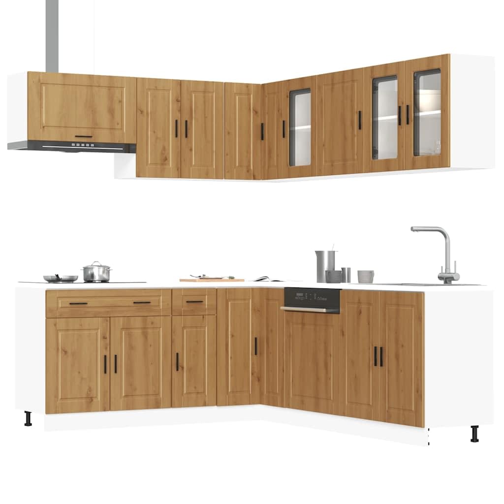 11-TLG. Küchenzeile Porto Artisan-Eiche, Küchenschrank-Set aus Holzwerkstoff, Modulares Küchenmöbel-Set mit Spülenunterschrank, Hängeschränken und Eckunterschrank für viel Stauraum