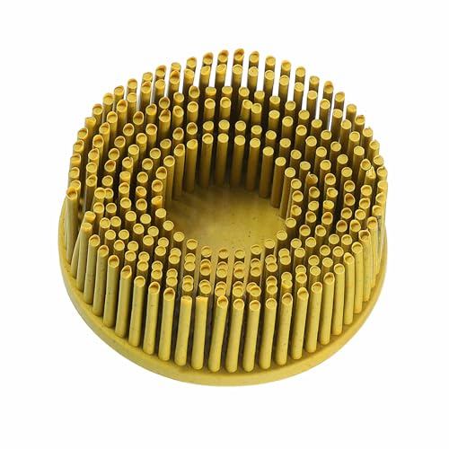 Image of HARFINGTON Bristle Disc 2 inch 80 Grit R-Type Abrasive Brush Coarse Bristle Disc Deburring Electric Disc Brush Attachment Abrasive Coating Removal Disc for Metal, Yellow