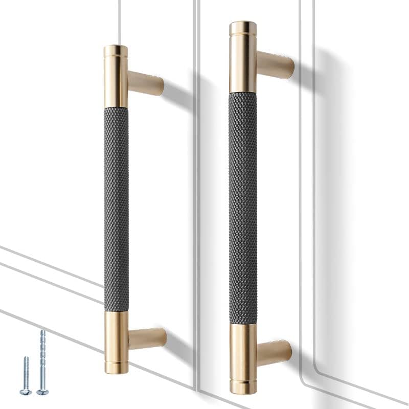 12 Pack 5 Inch 128 mm Knurled Cabinet Handles Cabinet Pulls Aluminum Handles Pulls Gold and Grey Oxidation Finish with Diamond Pattern 6" Length (5" Hole Center)