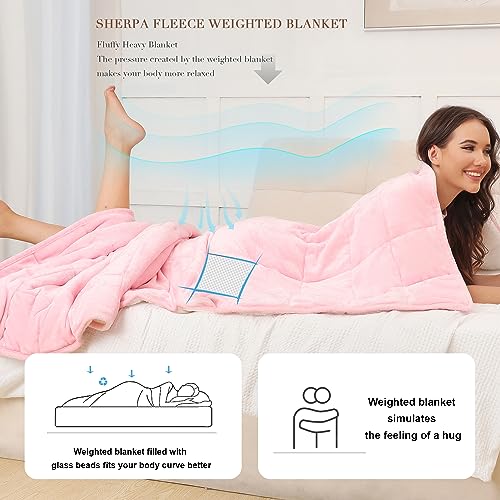 Image of Alomidds Weighted Blanket Twin Size 20lbs 48x72 inches, Sherpa Weighted Blankets for Adults,Fluffy Warm Sherpa & Cozy Soft Flannel Snuggle Thick Heavy Blanket Great for Calming and Relaxing, Pink