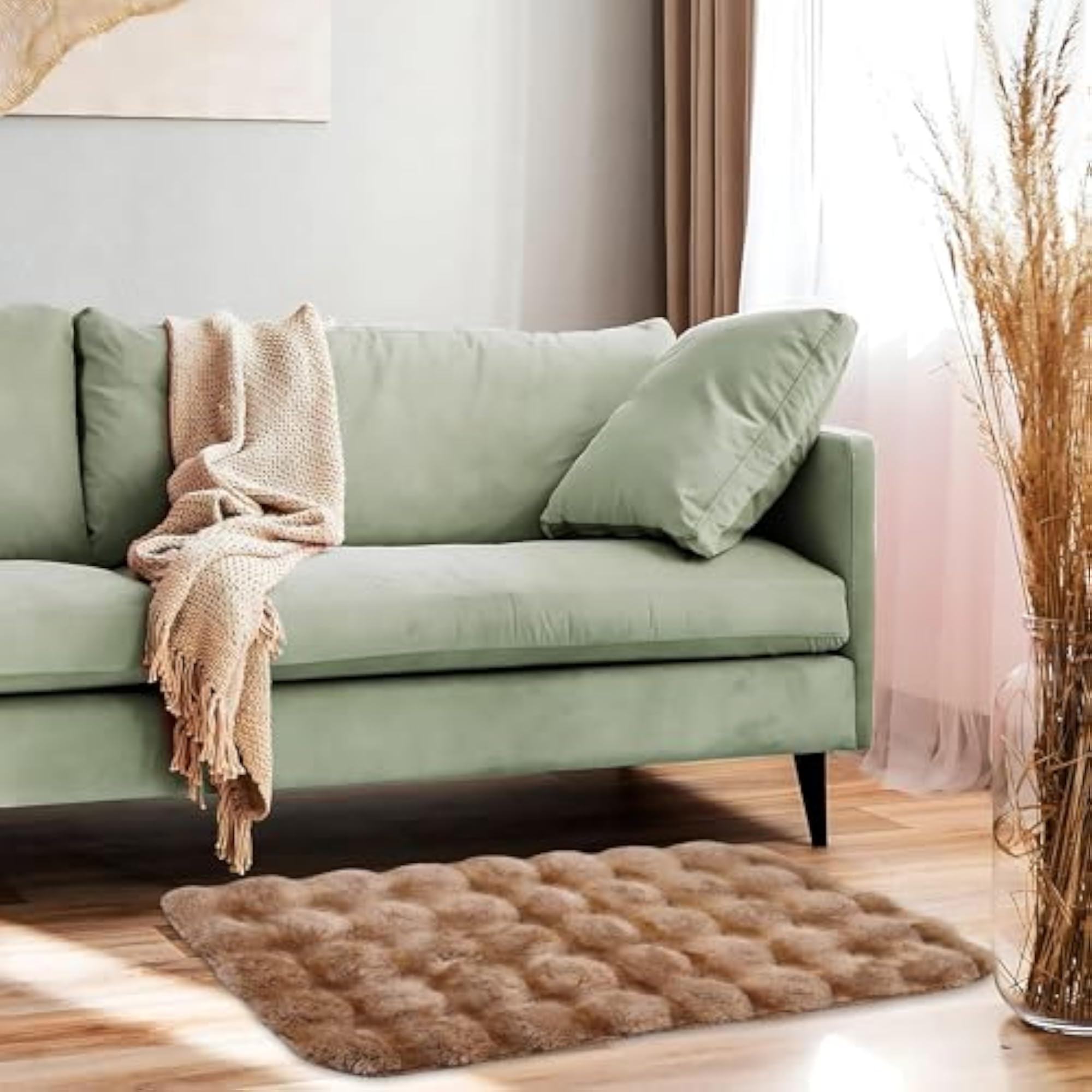 Faux Rabbit Fur Bedside Runner Rug, Anti-Skid