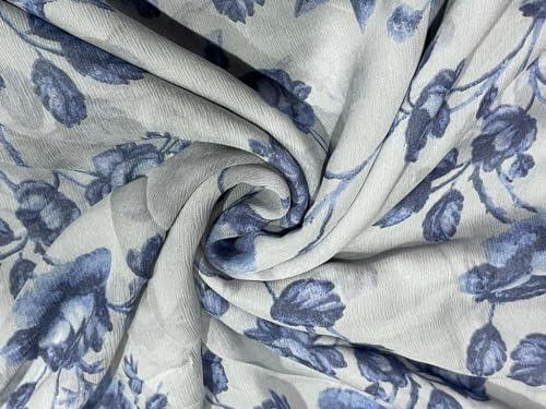 Mousseline de soie imprimé floral bleu textile au mètre largeur 111cm