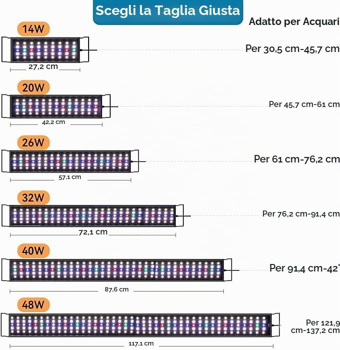 hygger 48W Illuminazione Per Acquario Luce Lampada Acquario Led,Plafoniera Led Acquario Marino per Acquario da 121-137cm Tanks, 7 Opzioni di Colore