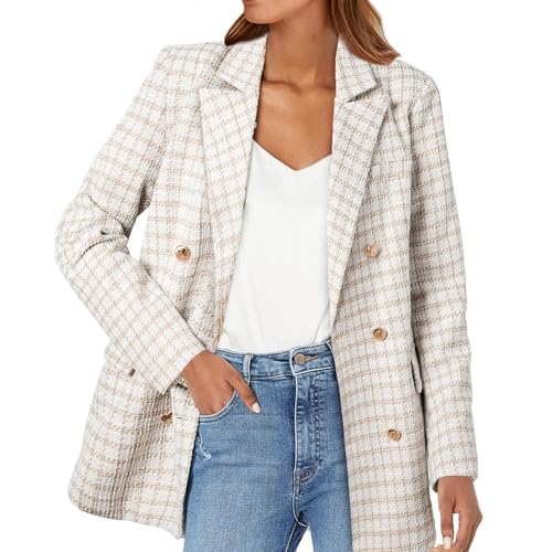 Blazer, giacca da donna elegante e lunga, a quadri, a